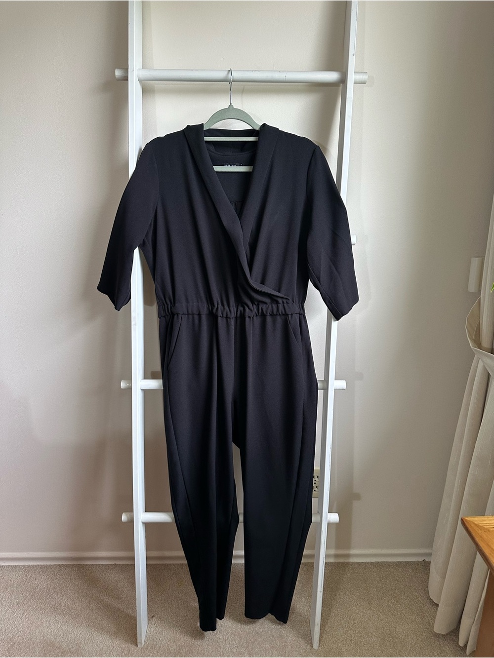 Reitmans Black Women's V-Neck Jumpsuit with Elastic Waist